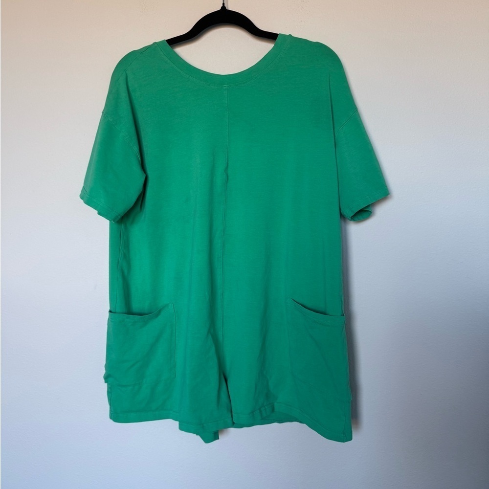 Women's Green Short Sleeve Oversized Relax Fit Comfy Romper Pockets Size Medium - Picture 3 of 7